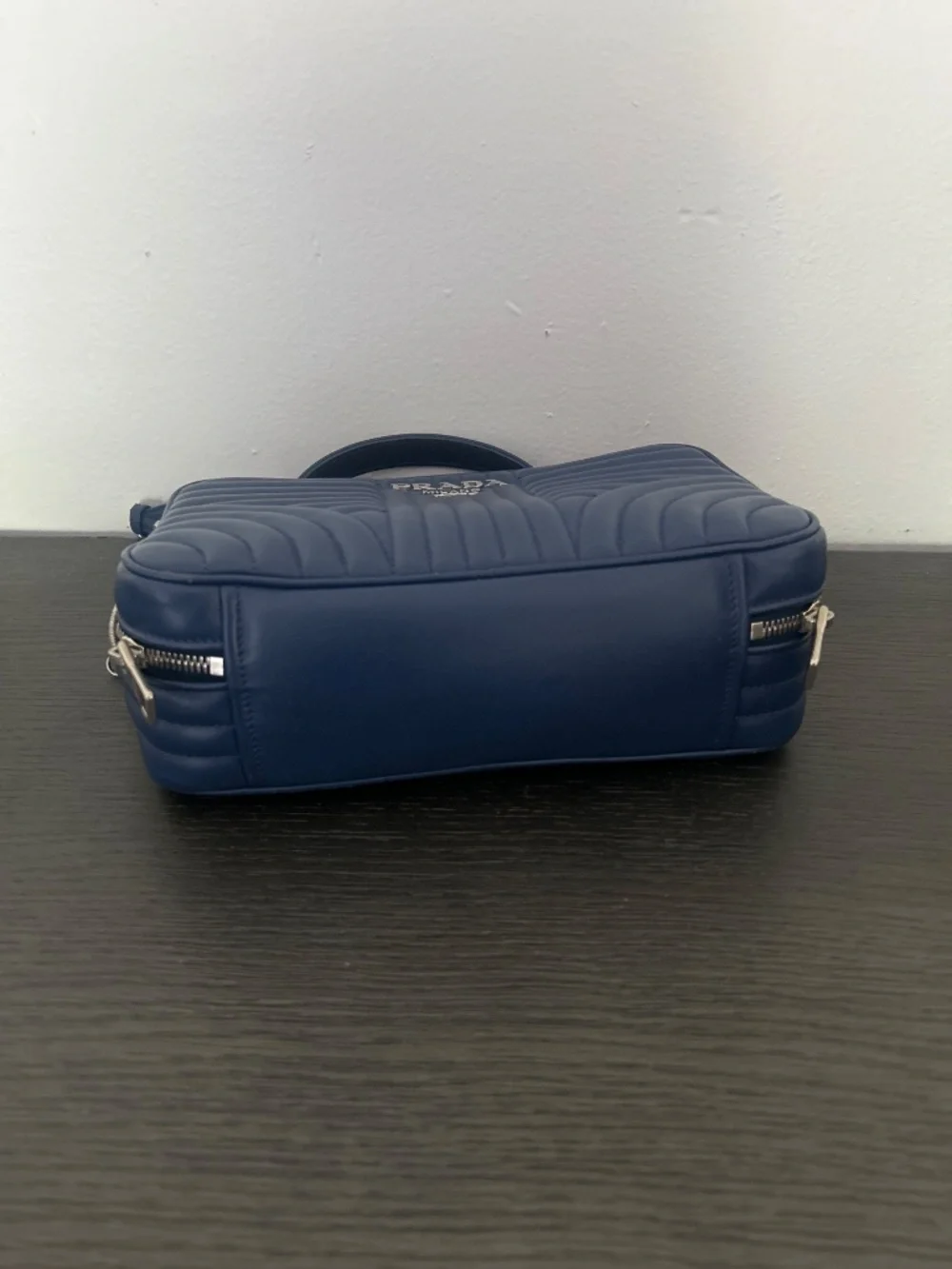 Prada Diagramme Medium Quilted Leather Top Handle Shoulder Crossbody Bag Navy